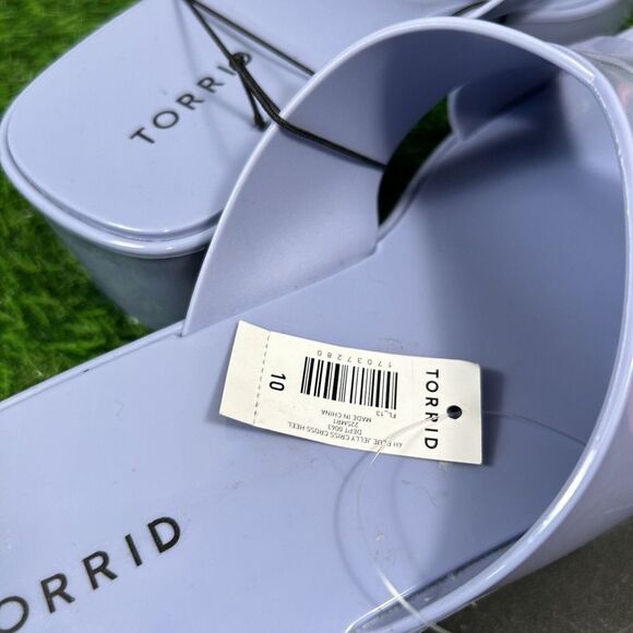 Torrid Sandals Womens 10 M Blue Jelly Criss Cross Heel Slip On Chunky Y2K Casual - Picture 8 of 13